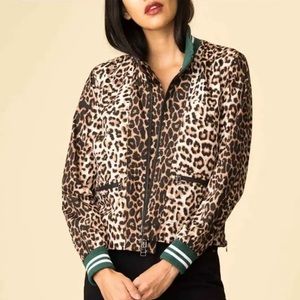 NWT Veronica Beard Anya Anorak Jacket Leopard Print Grn Varsity Stripe Retro Med